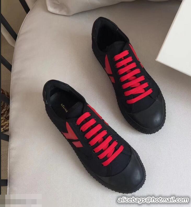 Low Cost Celine Canvas Plimsole Lace Up Sneakers C72426 Red/Black