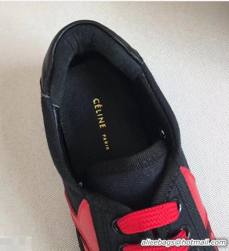 Low Cost Celine Canvas Plimsole Lace Up Sneakers C72426 Red/Black