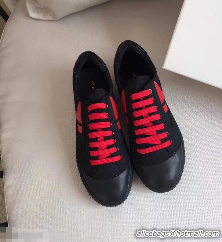 Low Cost Celine Canvas Plimsole Lace Up Sneakers C72426 Red/Black