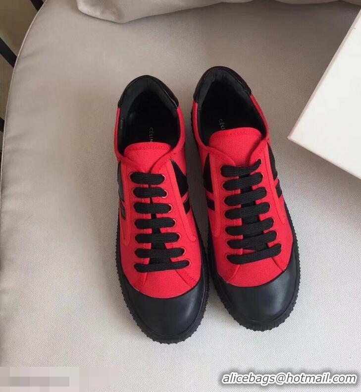 Cheapness Celine Canvas Plimsole Lace Up Sneakers C72426 Black/Red