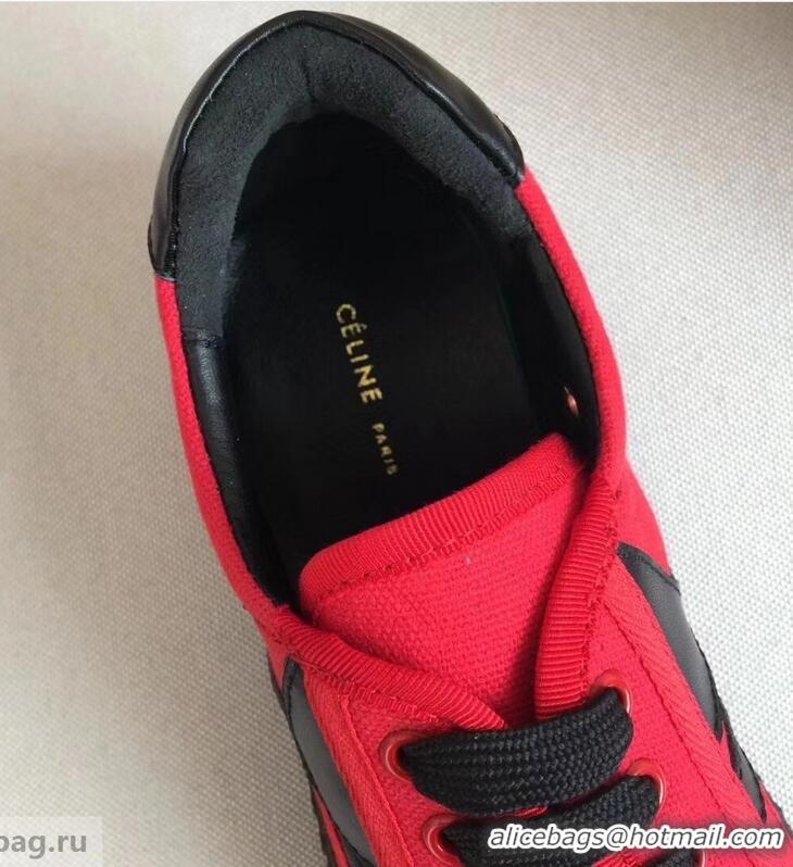 Cheapness Celine Canvas Plimsole Lace Up Sneakers C72426 Black/Red