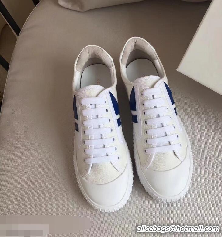 Luxury Discount Celine Canvas Plimsole Lace Up Sneakers C72426 Blue/White