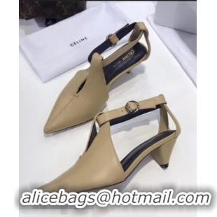 New Design Celine Soft V Neck Salomé in Nappa Lambskin 45mm Heel 323383 Beige