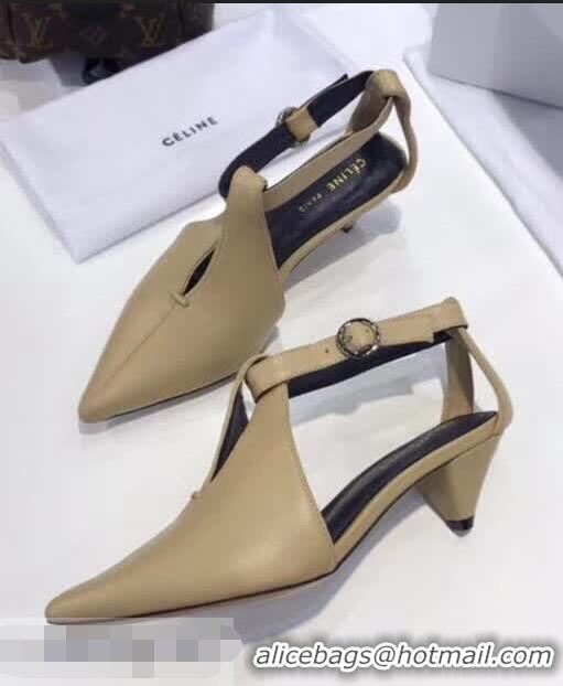 New Design Celine Soft V Neck Salomé in Nappa Lambskin 45mm Heel 323383 Beige