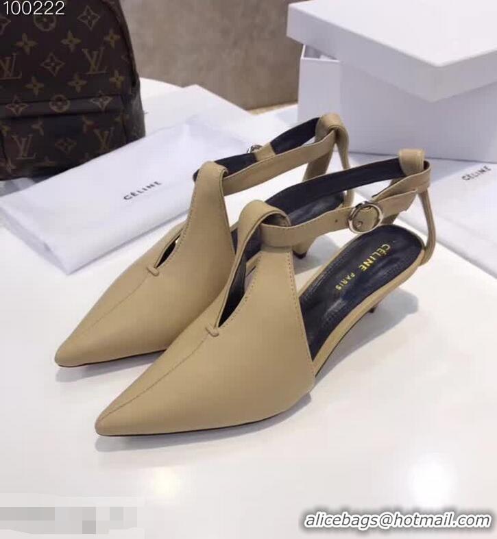 New Design Celine Soft V Neck Salomé in Nappa Lambskin 45mm Heel 323383 Beige