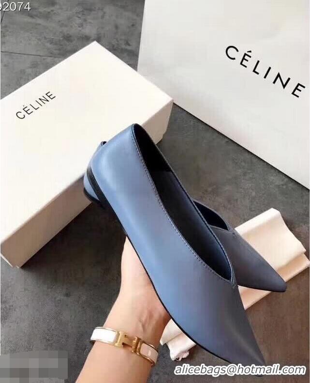 Low Cost Celine Soft V Neck Slipper Flat C80301 Blue