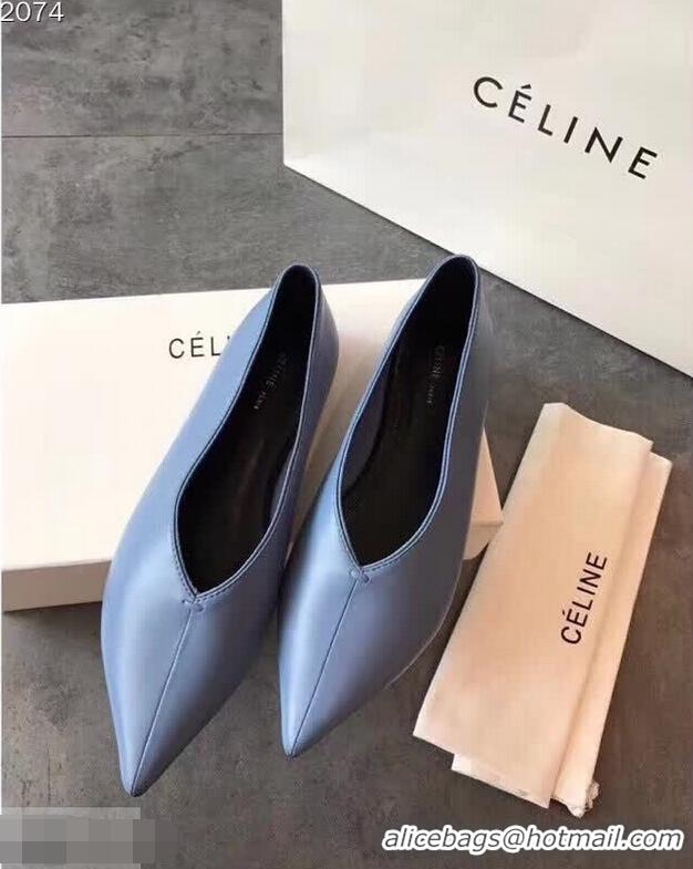 Low Cost Celine Soft V Neck Slipper Flat C80301 Blue