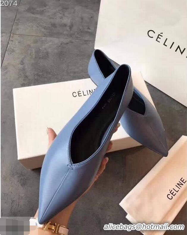 Low Cost Celine Soft V Neck Slipper Flat C80301 Blue