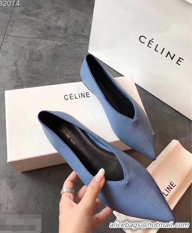 Low Cost Celine Soft V Neck Slipper Flat C80301 Blue