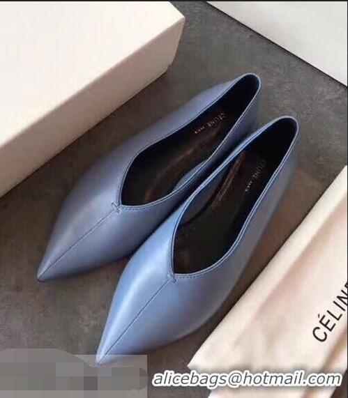 Low Cost Celine Soft V Neck Slipper Flat C80301 Blue