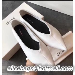 Fashion Low Price Celine Soft V Neck Slipper Flat C80301 White