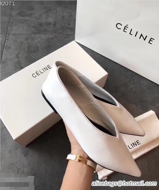 Fashion Low Price Celine Soft V Neck Slipper Flat C80301 White