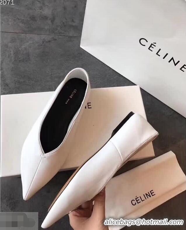 Fashion Low Price Celine Soft V Neck Slipper Flat C80301 White