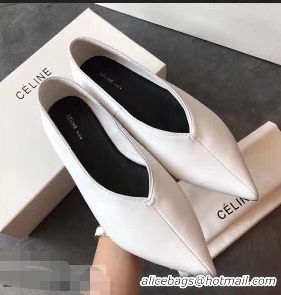 Fashion Low Price Celine Soft V Neck Slipper Flat C80301 White