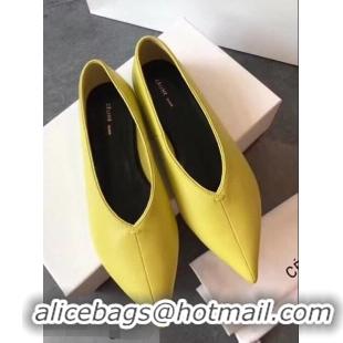 Imitation Low Price Celine Soft V Neck Slipper Flat C80301 Yellow