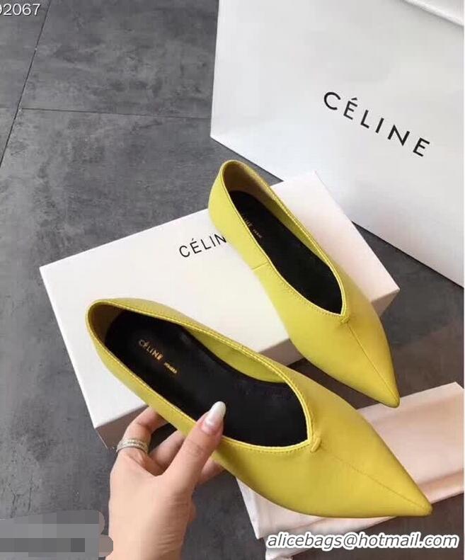 Imitation Low Price Celine Soft V Neck Slipper Flat C80301 Yellow