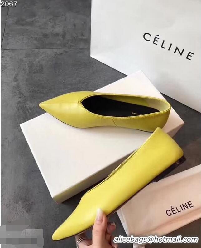 Imitation Low Price Celine Soft V Neck Slipper Flat C80301 Yellow