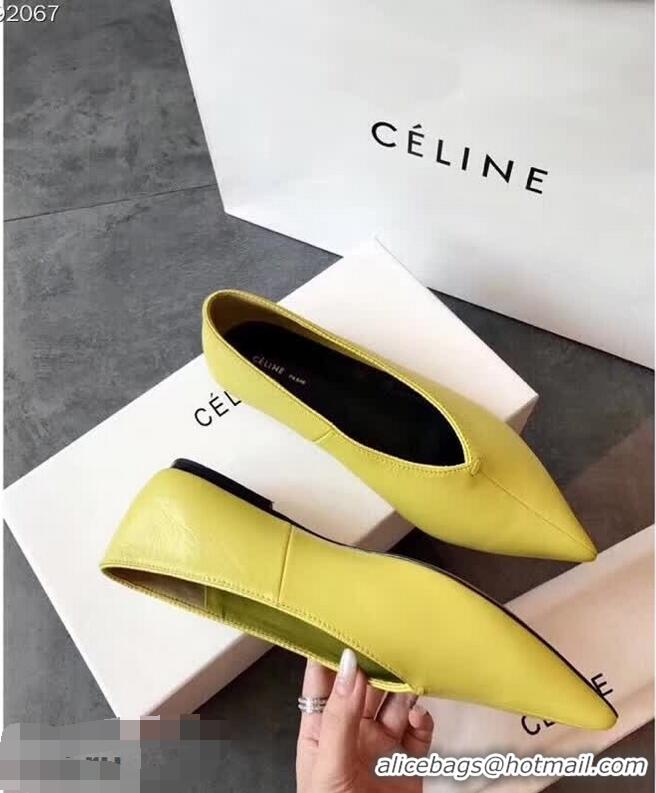 Imitation Low Price Celine Soft V Neck Slipper Flat C80301 Yellow