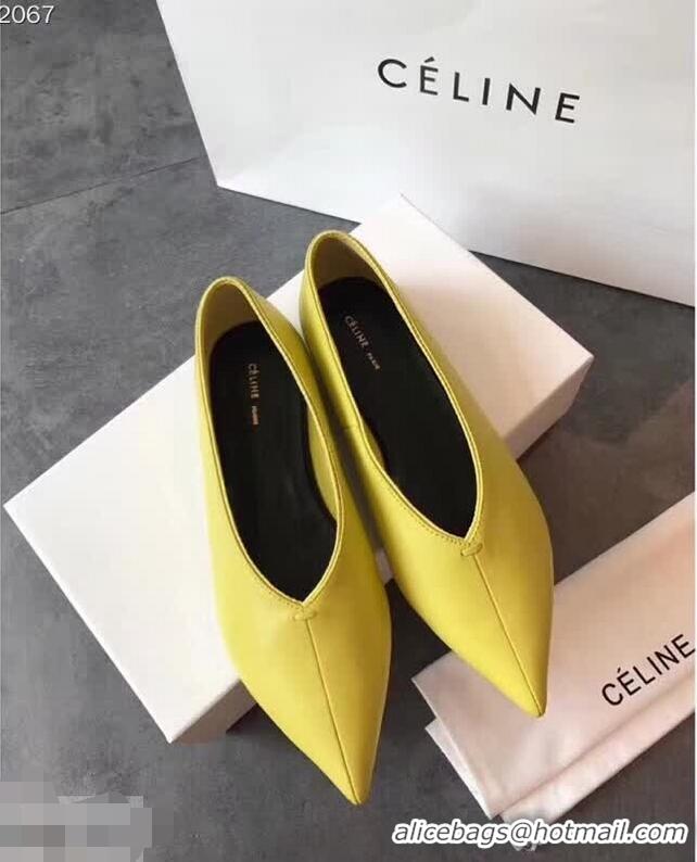 Imitation Low Price Celine Soft V Neck Slipper Flat C80301 Yellow