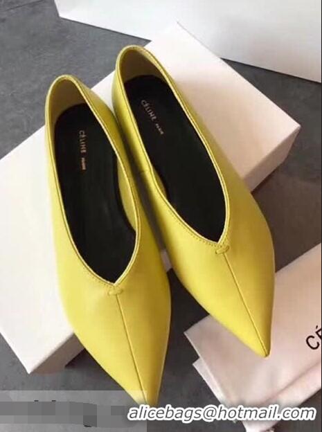 Imitation Low Price Celine Soft V Neck Slipper Flat C80301 Yellow