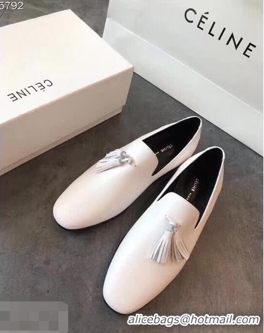 Luxury Cheap Celine Tassel Flat Loafers C83001 White