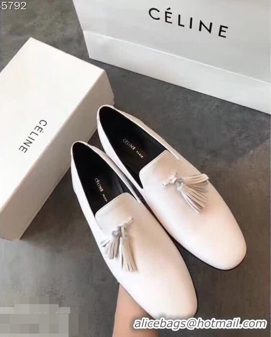 Luxury Cheap Celine Tassel Flat Loafers C83001 White