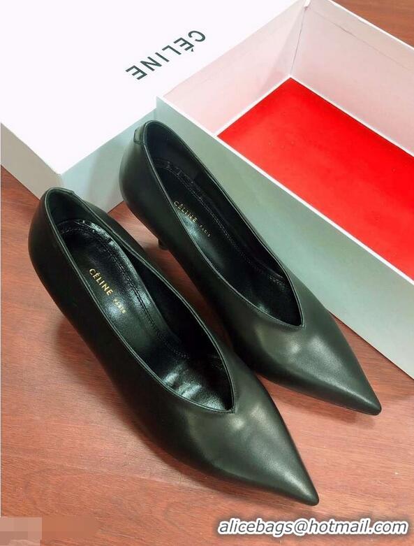 New Arrivals Celine Heel 7.5cm Leather Pointed-Toe Pumps C22509 Black 2019