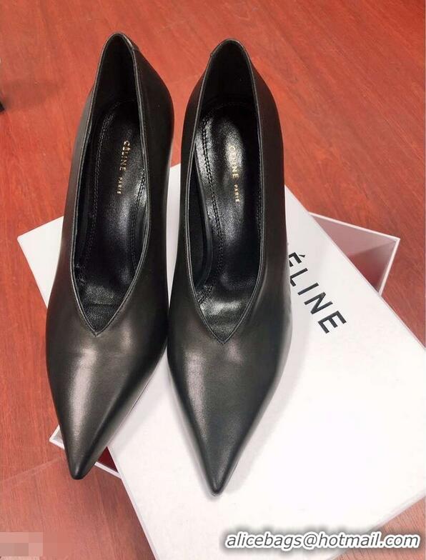 New Arrivals Celine Heel 7.5cm Leather Pointed-Toe Pumps C22509 Black 2019