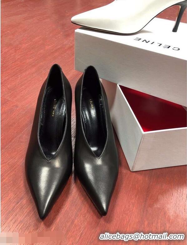 New Arrivals Celine Heel 7.5cm Leather Pointed-Toe Pumps C22509 Black 2019