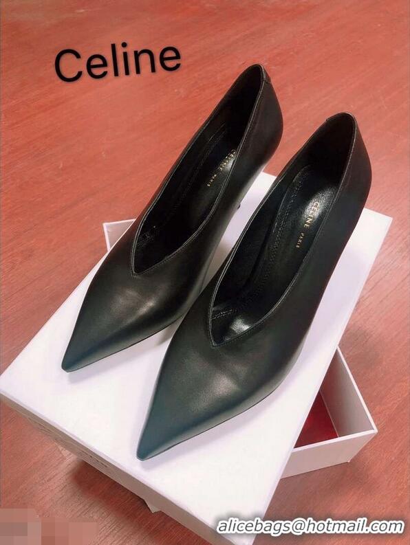 New Arrivals Celine Heel 7.5cm Leather Pointed-Toe Pumps C22509 Black 2019