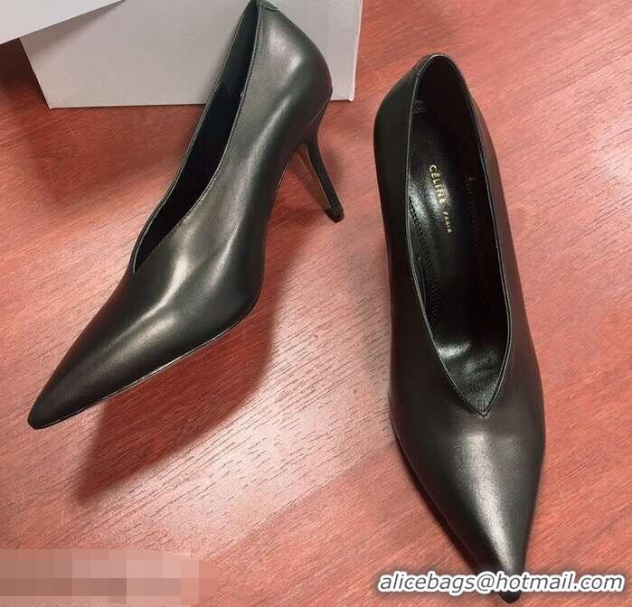 New Arrivals Celine Heel 7.5cm Leather Pointed-Toe Pumps C22509 Black 2019