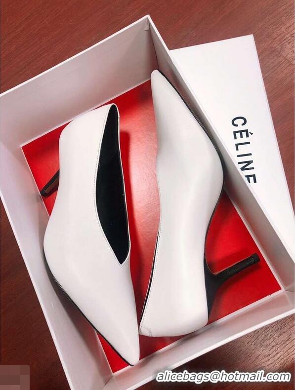 Imitation Celine Heel 7.5cm Leather Pointed-Toe Pumps C22509 Off White 2019