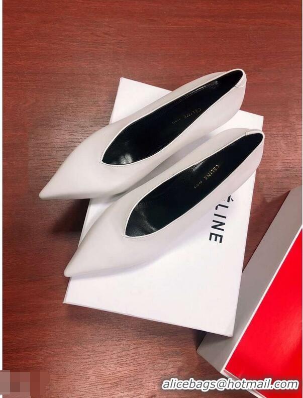 Imitation Celine Heel 7.5cm Leather Pointed-Toe Pumps C22509 Off White 2019