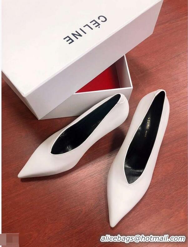 Imitation Celine Heel 7.5cm Leather Pointed-Toe Pumps C22509 Off White 2019