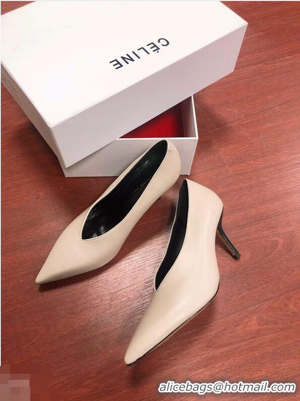 Buy Cheap Celine Heel 7.5cm Leather Pointed-Toe Pumps C22509 Nude 2019