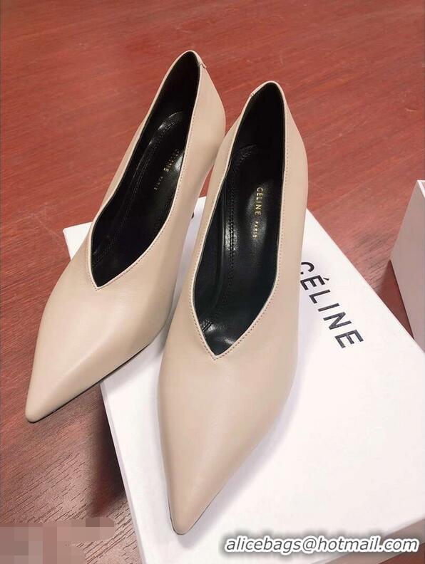 Buy Cheap Celine Heel 7.5cm Leather Pointed-Toe Pumps C22509 Nude 2019