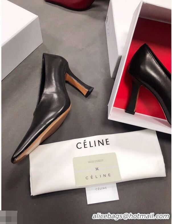 Hot Sell Celine Heel 9.5cm Leather Square-Toe Pumps C22512 Black 2019