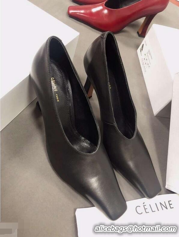 Hot Sell Celine Heel 9.5cm Leather Square-Toe Pumps C22512 Black 2019