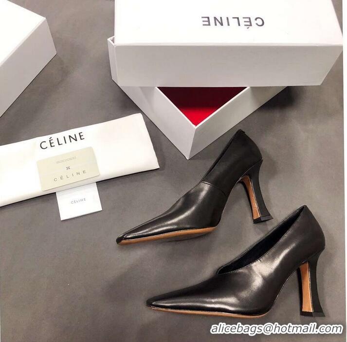 Hot Sell Celine Heel 9.5cm Leather Square-Toe Pumps C22512 Black 2019