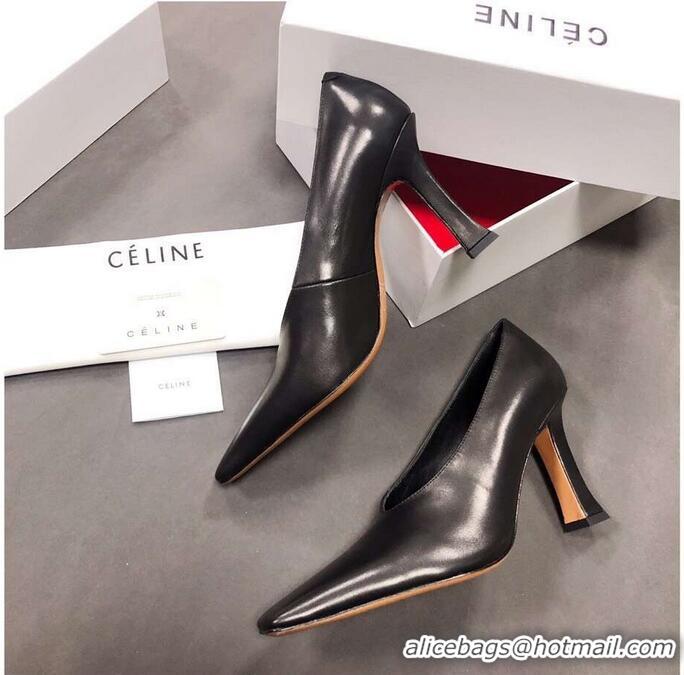 Hot Sell Celine Heel 9.5cm Leather Square-Toe Pumps C22512 Black 2019