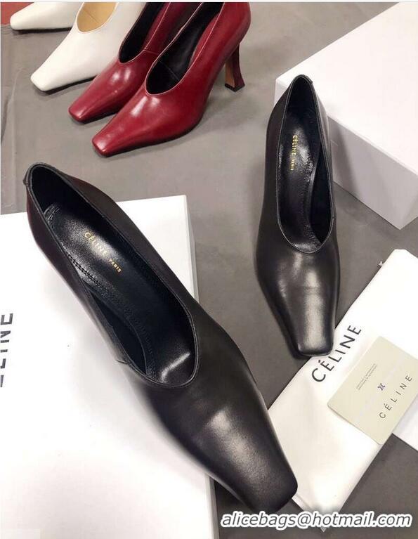 Hot Sell Celine Heel 9.5cm Leather Square-Toe Pumps C22512 Black 2019