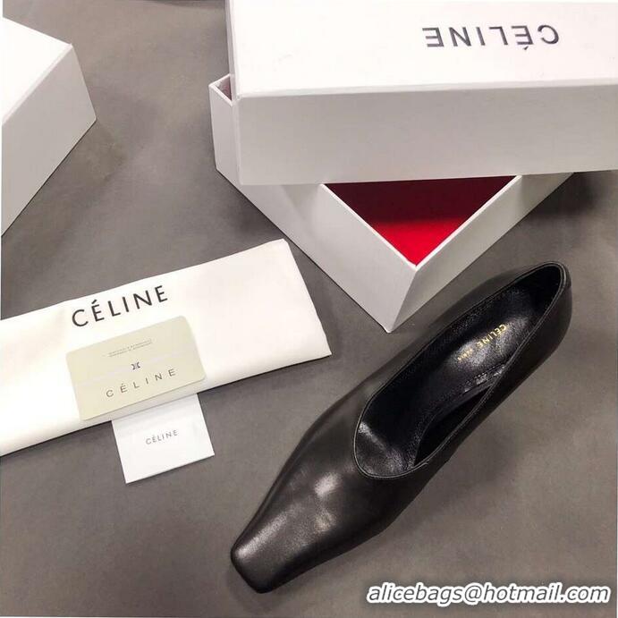 Hot Sell Celine Heel 9.5cm Leather Square-Toe Pumps C22512 Black 2019