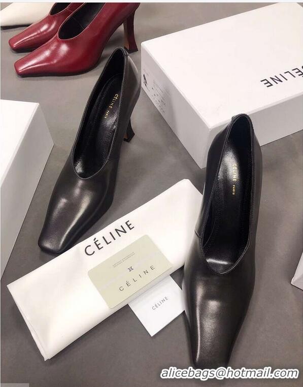 Hot Sell Celine Heel 9.5cm Leather Square-Toe Pumps C22512 Black 2019