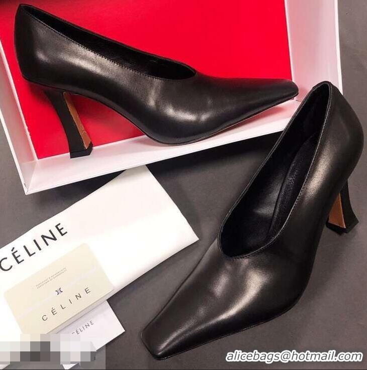 Hot Sell Celine Heel 9.5cm Leather Square-Toe Pumps C22512 Black 2019