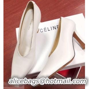 OFF Celine Heel 9.5cm Leather Square-Toe Pumps C22512 Off White 2019