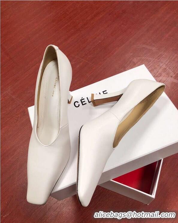 OFF Celine Heel 9.5cm Leather Square-Toe Pumps C22512 Off White 2019