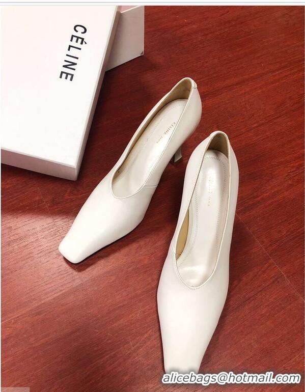 OFF Celine Heel 9.5cm Leather Square-Toe Pumps C22512 Off White 2019