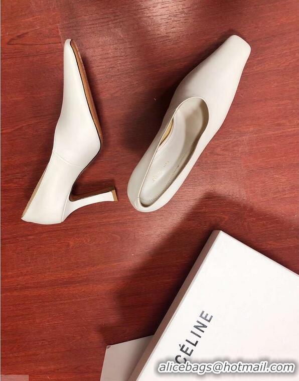 OFF Celine Heel 9.5cm Leather Square-Toe Pumps C22512 Off White 2019