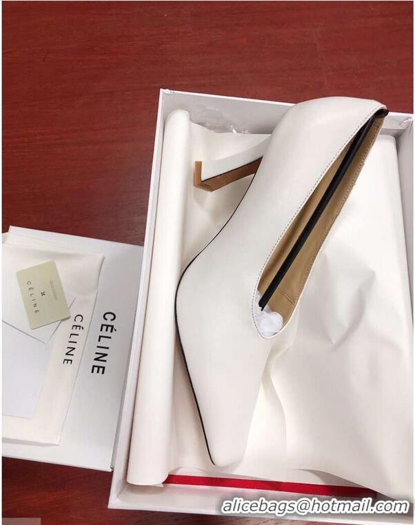 OFF Celine Heel 9.5cm Leather Square-Toe Pumps C22512 Off White 2019