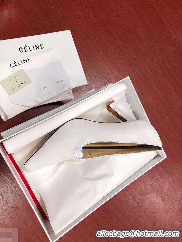 OFF Celine Heel 9.5cm Leather Square-Toe Pumps C22512 Off White 2019